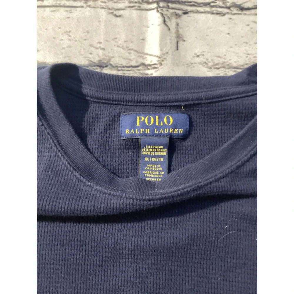 Polo Ralph Lauren Mens XL Navy Blue Waffle Knit Thermal Polo Bear Shirt